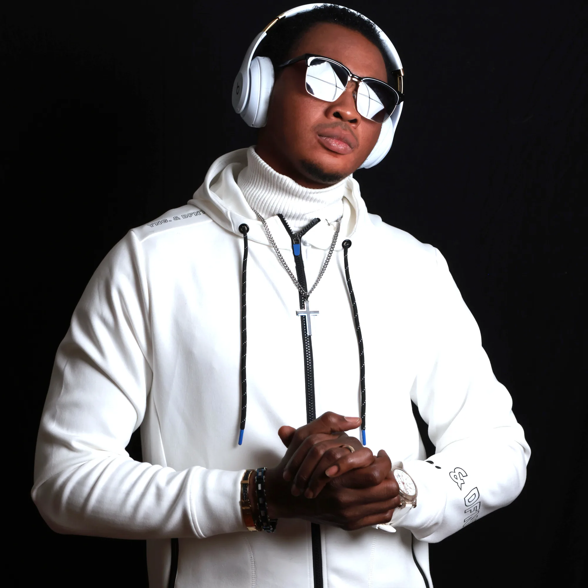 Promotional portrait of a musician in low studio light, Sydney